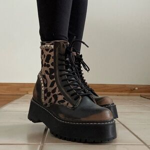 Black and Brown Combat Moto Boots with Rugged Sole